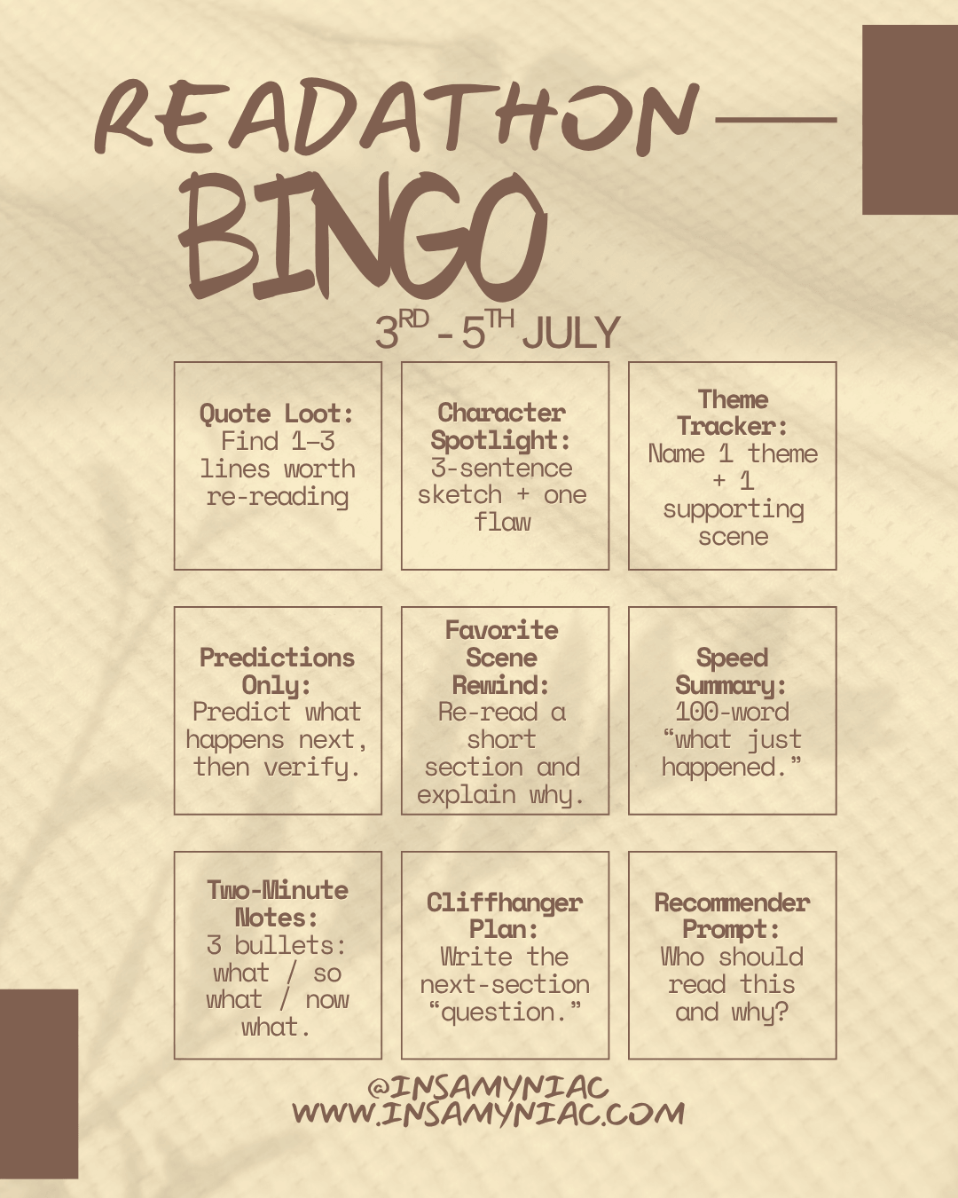 Friday–Sunday Readathon: Three Days, Infinite Stories 2 readathon bingo IG Post